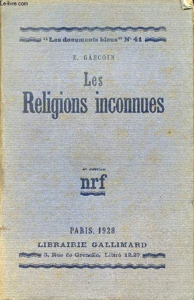 Les Religions inconnues - Collection les documents bleus n41 - 5e dition.