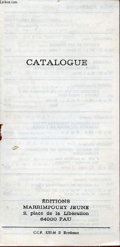 Catalogue ditions Marrimpouey Jeune.