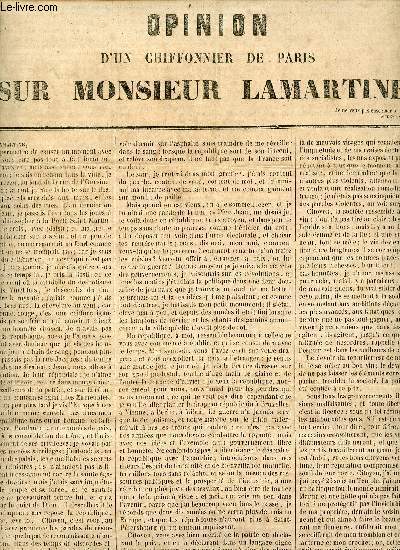 Opinion d'un chiffonnier de Paris sur Monsieur Lamartine - Bureau central 15 rue du Cadran.