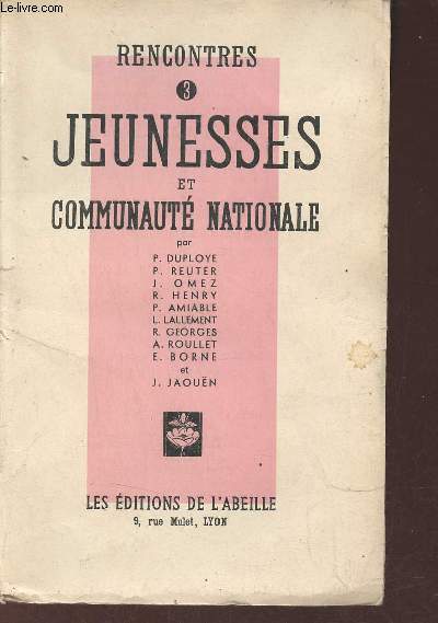 Jeunesses et communaut nationale - Collection Rencontres n3.