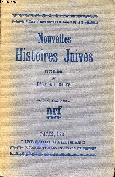 Nouvelles Histoires Juives - Collection les documents bleus n17 - 38e dition.