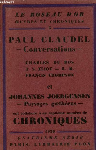 Septime numro de chroniques - Collection le Roseau d'or oeuvres et chroniques n3 - Exemplaire n860 sur papier d'alfa.