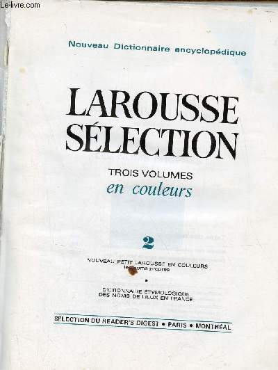 Larousse slection - Tome 2 - Nouveau petit larousse en couleurs les noms propres - dictionnaire tymologique des noms de lieux en France.