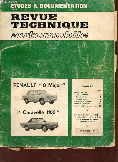 Etudes & documentation de la Revue technique automobile - Renault 8 Major - Caravelle 1100.