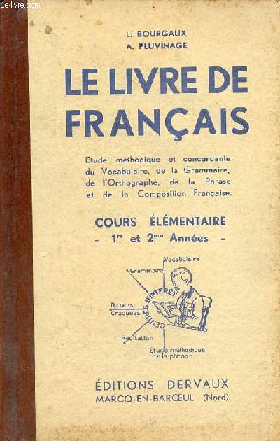 Le livre de franais - Etude mthodique et concordante du vocabulaire, de la grammaire, de l'orthographe, de la phrase - Cours lmentaire 1re et 2me annes.