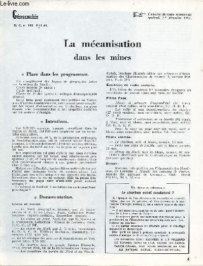 La mcanisation dans les mines - Gographie documents pour la classe n103 9-11-61.