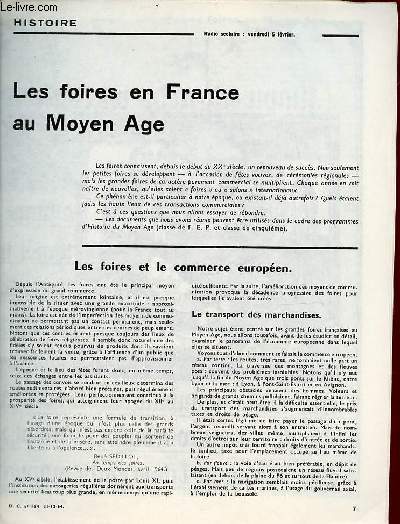 Les foires en France au Moyen Age - Histoire documents pour la classe n164 31-12-64.