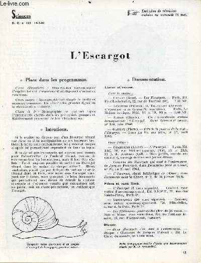 L'Escargot - Sciences documents pour la classe n115 10-5-62.