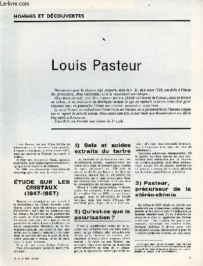 Louis Pasteur - Hommes et dcouvertes documents pour la classe n185 3-2-66.