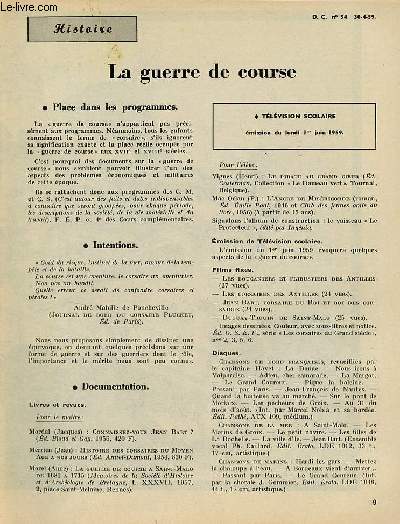 La guerre de course - Histoire documents pour la classe n54 30-4-59.