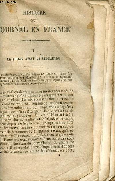 Histoire du journal en France 1631-1853.