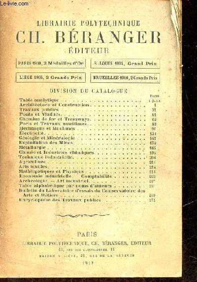 Catalogue 1912 librairie polytechnique Ch.Branger diteur.