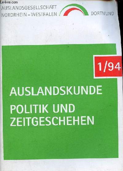 Auslandskunde politik und zeitgeschehen 1/94 - Auslandsgesellschaft nordrhein-westfalen dortmund.