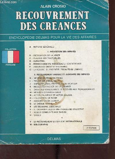 Recouvrement des crance - Collection encyclopdie delmas pour la vie des affaires - 2e dition.