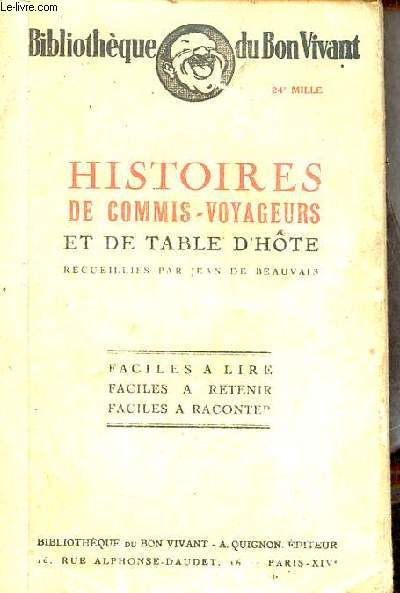 Histoires de commis-voyageurs et de table d'hte - Collection Bibliothque du bon vivant.