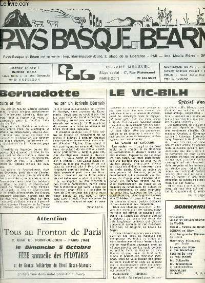Pays Basque et Barn n424 66me anne juin-juillet 1975 - Bernadotte vu par un crivain barnais - le Vic-Bilh - carnet famille du rveil - Berenx en Barn - ah ! les grandes femmes du Barn - nourritures barnaises par Zuzp - la route des Preux etc.