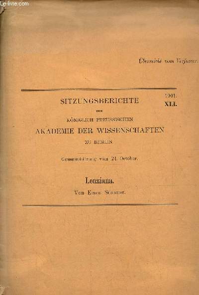 Sitzungsberichte der kniglich preussischen akademie der wissenschaften zu Berlin - Gesammtsitzung vom 24.october - Lenziana von Erich Schmidt - 1901 XLI.
