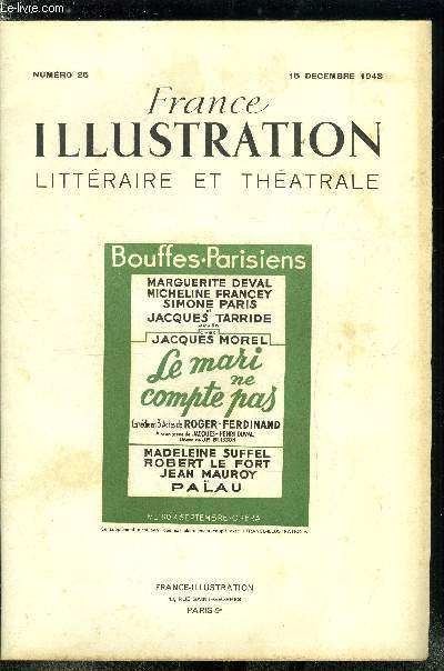 France illustration littraire et thatrale n 25 - Le mari ne compte pas, comdie en trois actes de Roger-Ferdinand