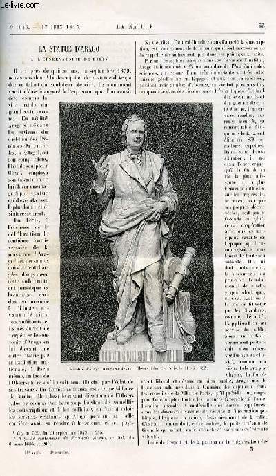 La nature n 1046 - La statue d'Arago  l'observatoire de Paris. Voyage d'un livre  travers la bibliothque nationale de Paris avec gravures dans le texte de l'intrieure de la bibliothque (salle de manipulation des journeaux et classement , bureau