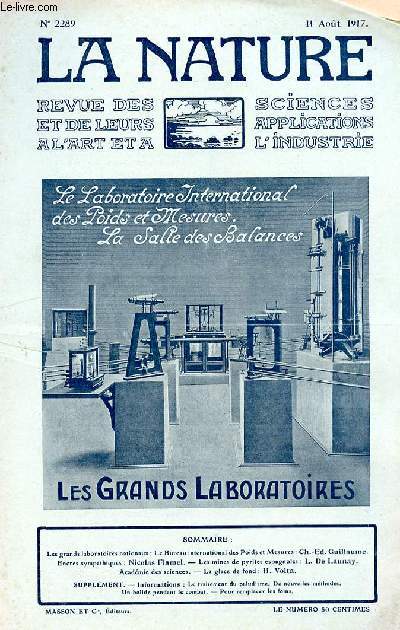 La nature n 2289 - Les grands laboratoires nationaux par Guillaume, Encres sympathiques par Flamel, Les mines de pyrite espagnoles par De Launay, La glace de fond par Volta.
