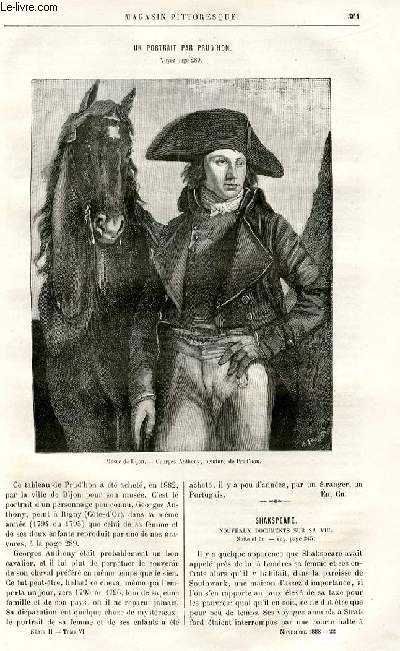 LE MAGASIN PITTORESQUE - Livraison n22 - Un portrait par Prud'Hon (petit article de quelques lignes).
