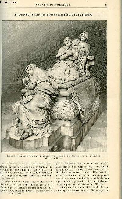 LE MAGASIN PITTORESQUE - Livraison n06 - Le tombeau du cardinal de Richelieu dans l'glise de la Sorbonne par Jordant.