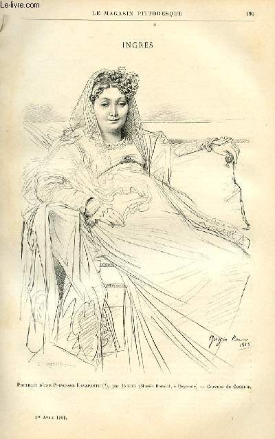LE MAGASIN PITTORESQUE - Livraison n07 - Portrait d'une princesse Bonaparte par Ingres, grav par Crosbie.