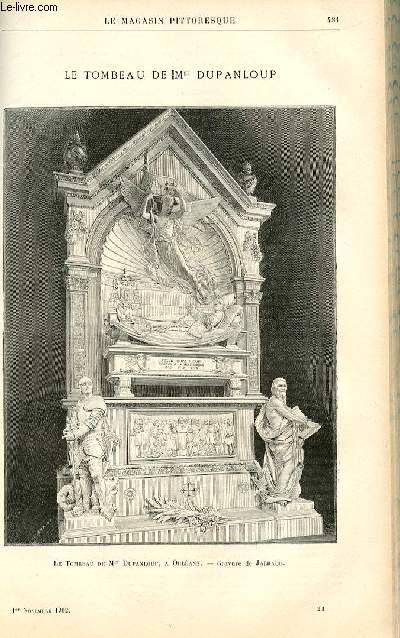 LE MAGASIN PITTORESQUE - Livraison n21 - Le tombeau de Mgr Dupanloup  Orlans, grav par Jarraud.
