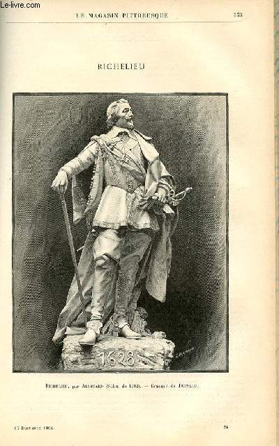 LE MAGASIN PITTORESQUE - Livraison n24 - Richelieu , sculpture par Allouard , grav par Jarraud.