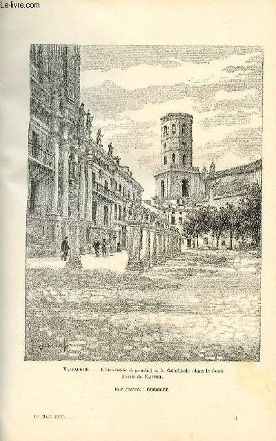 LE MAGASIN PITTORESQUE - Livraison n05 - Valladolid - l'universit et la cathdrle , dessin pleine page par Maurel.