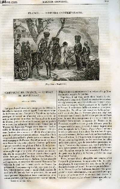 Le magasin universel - tome quatrime - Livraison n37 - France - Histoire contemporaine - Campagne de France - combat du Montereau (fvrier 1814).