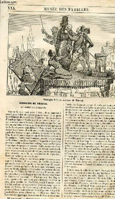Le muse des familles - lecture du soir - 1re srie - livraison n 30 - Histoire de France - La mort de Duranti.