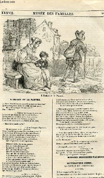 Le muse des familles - lecture du soir - 1re srie - livraison n37 - L'enfant et le pauvre, pome par Madame Desbordes valmore.