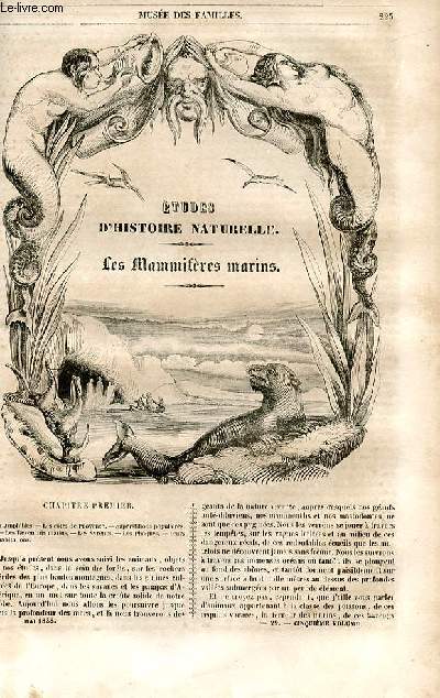 Le muse des familles - lecture du soir - 1re srie - livraison n29 - Etudes d'histoire naturelle - les mammifres marins par Boitard.