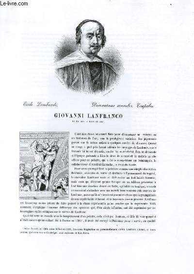 Biographie de Giovanni Lanfranco (n en 1580 - mort en 1647) ; Ecole Lombarde ; Dcorations murales, Coupoles ; Extrait du Tome 1 de l'Histoire des peintres de toutes les coles.