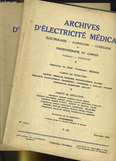 Archives d'electricit mdicales 2 numros: n622 et 625.