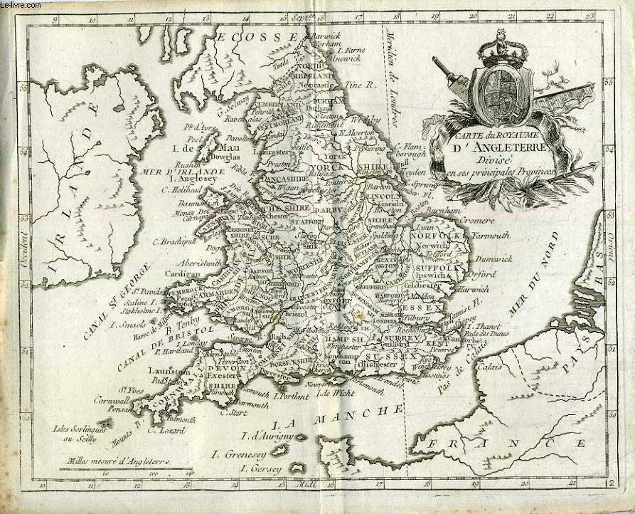 Atlas moderne ou collection de cartes sur toutes les parties du globe terrestre carte du Royaume d'Angleterre diviss en ses principales pronvinces