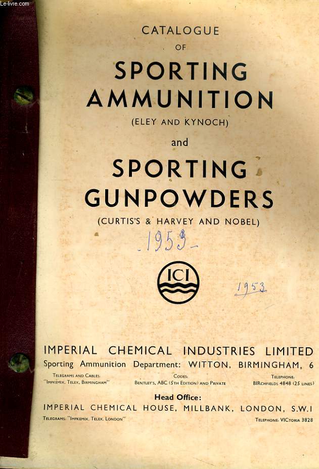 Catalogue of Sporting Ammunition and Sporting Gunpowders.
