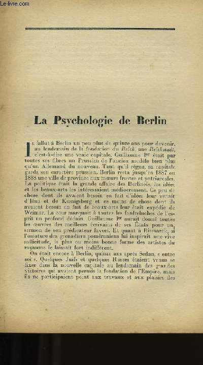 LA PSYCHOLOGIE DE BERLIN.