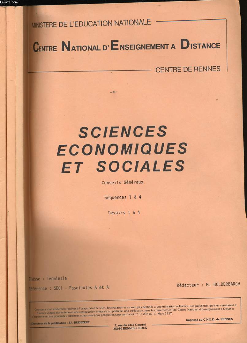 SCIENCES ECONOMIQUES ET SOCIALES. EN 3 TOMES.
