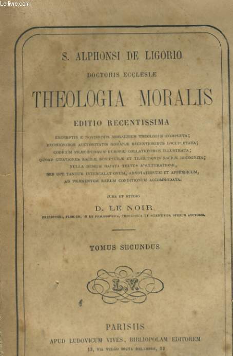 THEOLOGIA MORALIS - TOMUS SEDONDUS