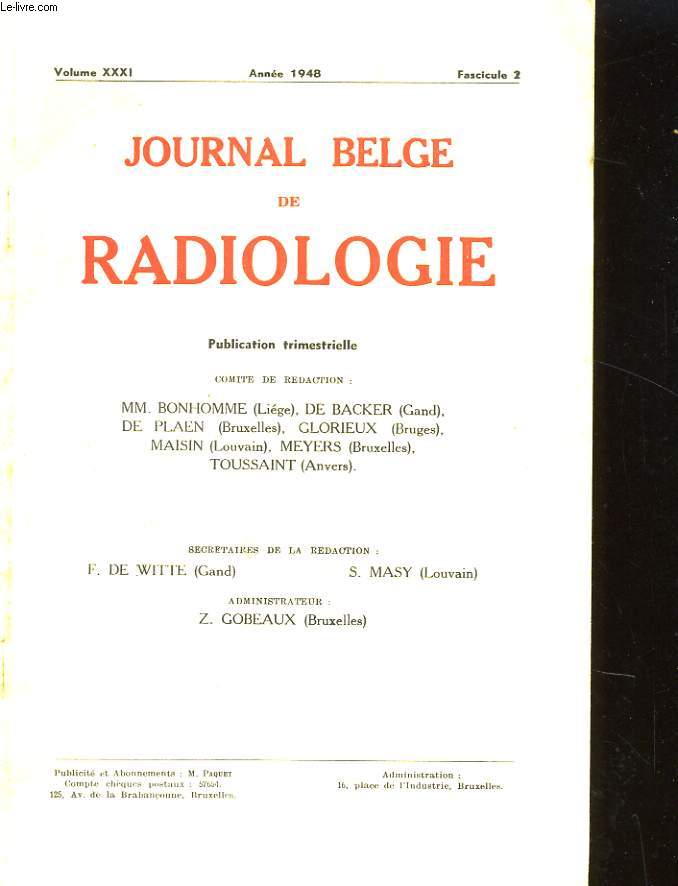 JOURNAL BELGE DE RADIOLOGIE VOLUME XXXI N2
