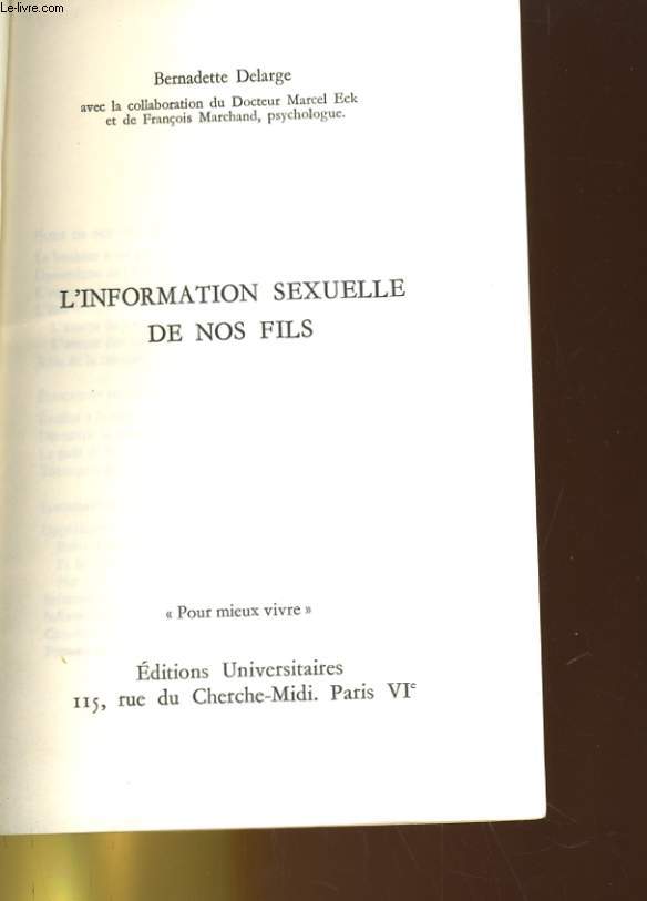 L'INFORMATION SEXUELLE DE NOS FILS