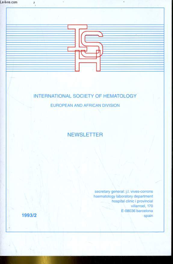 THE INTERNATIONAL SOCIETY OF HEMATOLOGY. NEWSLETTER
