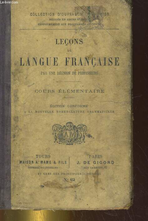 LECONS DE LANGUE FRANCAISE. COURS ELEMENTAIRE