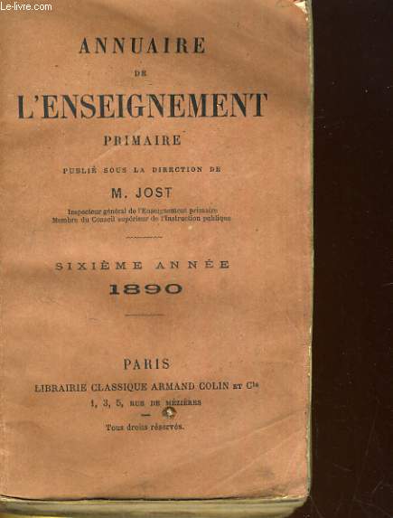 ANNUAIRE DE L'ENSEIGNEMENT PRIMAIRE. SIXIEME ANNEE 1890