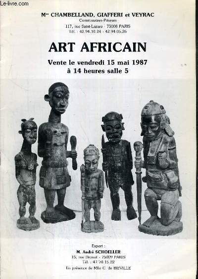 CATALOGUE DE VENTE AUX ENCHERES - ART AFRICAIN - DROUOT - SALLE 5 - 15 MAI 1987.