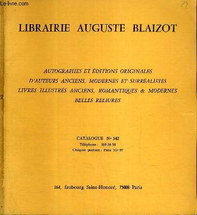 CATALOGUE - LIBRAIRIE AUGUSTE BLAIZOT - N342 - LA BIBLIOGRAPHIE DES OEUVRES DE PAUL VALERY.