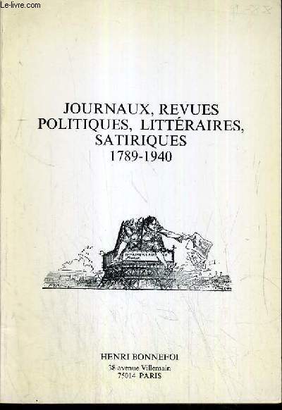 CATALOGUE DE VENTE AUX ENCHERES - PARIS - JOURNAUX, REVUES POLITIQUES, LITTERAIRES, SATIRIQUES (1789-1940).