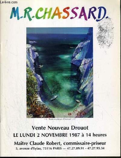 CATALOGUE DE VENTE AUX ENCHERES - NOUVEAU DROUOT - M-R-CHASSARD - SALLE 10 - 2 NOVEMBRE 1987.